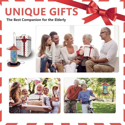 XDW-GIFTS Mosaic Solar Wild Bird Feeder, Waterproof Lantern Shape with S-Hook & 4 LED Lights, Garden Decor for Lawn, Patio, Balcony, Yard Ornament - Unique Gifts for Mom, Women, Grandma, Bird Lovers in Kuwait