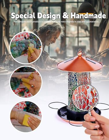 XDW-GIFTS Mosaic Solar Wild Bird Feeder, Waterproof Lantern Shape with S-Hook & 4 LED Lights, Garden Decor for Lawn, Patio, Balcony, Yard Ornament - Unique Gifts for Mom, Women, Grandma, Bird Lovers in Kuwait