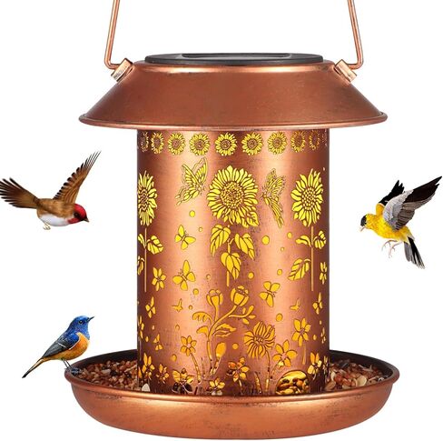 Sunflower Solar Bird Feeder for Outdoors Hanging Solar Lanterns Waterproof Metal Wild Bird Feeders Garden Outside Yard Decor Christmas Birthday Gifts for Women Mom (Butterfly in Kuwait