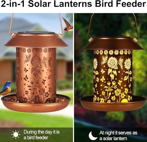Sunflower Solar Bird Feeder for Outdoors Hanging Solar Lanterns Waterproof Metal Wild Bird Feeders Garden Outside Yard Decor Christmas Birthday Gifts for Women Mom (Butterfly in Kuwait