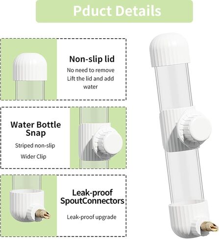 9.4 fl oz لا فوضى موزع مياه الطيور ، مغذي المياه الببغاء التلقائي مع صمام الزنبرك ، شارب مياه القفص الصافي للببغيات بودجيس فينش لوف بيردز آند كاناري (أبيض ، 7.4 أوقية (220 مل)) in Kuwait