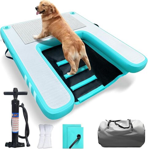 Inflatable Large Dog Water Ramp Float Floating Ramp-Swimming Pets Up to 200 Pounds Large Dogs-Inflatable Stairs for Boats, Docks, with Pump/Rope/Repair Kit - PVC Anti-Slip Fabric in Kuwait