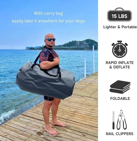 Inflatable Large Dog Water Ramp Float Floating Ramp-Swimming Pets Up to 200 Pounds Large Dogs-Inflatable Stairs for Boats, Docks, with Pump/Rope/Repair Kit - PVC Anti-Slip Fabric in Kuwait