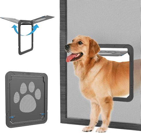 NAMSAN Dog Screen Door, Flap Opening 12 x 14 inches, Dog Door for Screen Door, Magnetic Self-Closing Large Pet Door for Sliding Door, Screen Door with Doggie Door Built in, Lockable, Black in Saudi Arabia