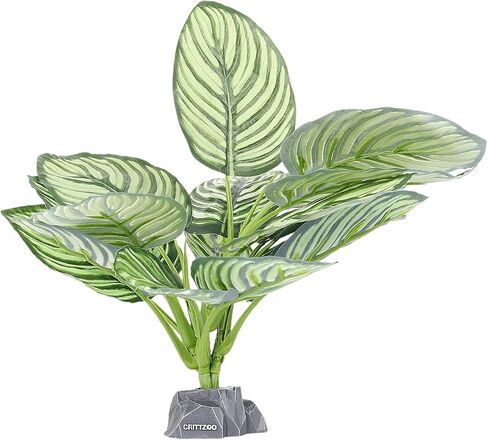Reptile Terrarium Plants, Bearded Dragon Tank Decor Accessories for Ball Python Leopard Gecko Tree Frog Tarantula Lizard Corn Snake Tortoise Chameleon Crested Gecko - Fake Goeppertia Yellow in Kuwait