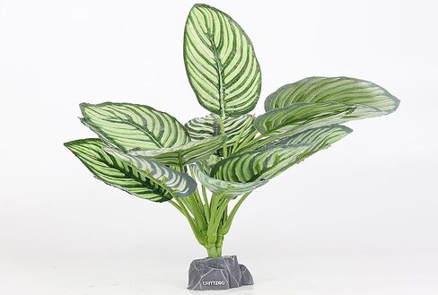 Reptile Terrarium Plants, Bearded Dragon Tank Decor Accessories for Ball Python Leopard Gecko Tree Frog Tarantula Lizard Corn Snake Tortoise Chameleon Crested Gecko - Fake Goeppertia Yellow in Kuwait