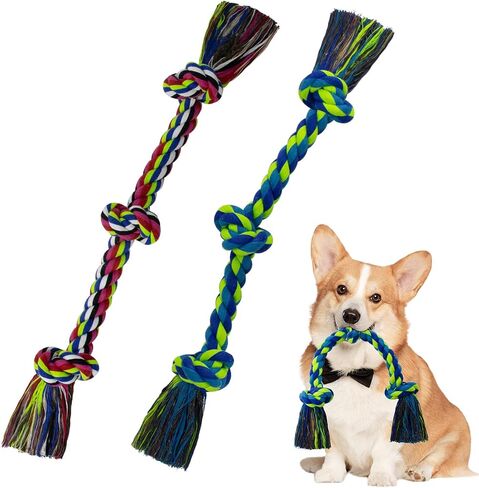 [2 Pack] Dog Rope Toys, Dog Chew Toy for Medium and Small Dogs, 3 Knots Heavy Duty Puppy Rope Toy, 100% Cotton Tug of War Dog Toys for Boredom, Teeth Cleaning in Kuwait