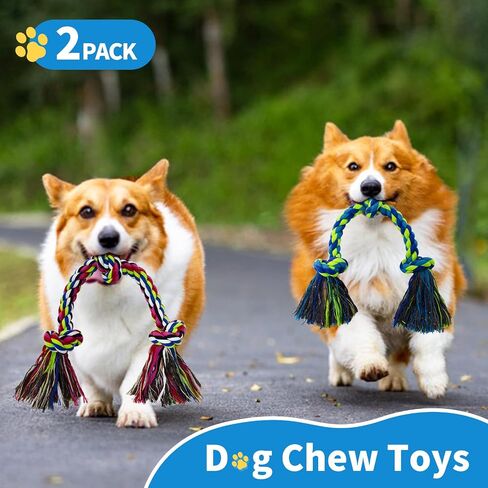 [2 Pack] Dog Rope Toys, Dog Chew Toy for Medium and Small Dogs, 3 Knots Heavy Duty Puppy Rope Toy, 100% Cotton Tug of War Dog Toys for Boredom, Teeth Cleaning in Kuwait