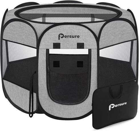 Dog Cat Playpen Indoor Outdoor for Puppy Pet Dogs Cat Recovery After Surgery, Dog Tent Crates Cage Indoor/Outdoor, Portable Pop Up Kennel with Carrying Case for Travel (Grey with Pad, Medium) in Kuwait