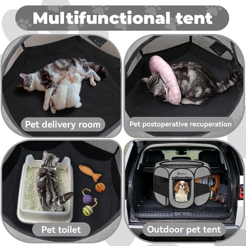 Dog Cat Playpen Indoor Outdoor for Puppy Pet Dogs Cat Recovery After Surgery, Dog Tent Crates Cage Indoor/Outdoor, Portable Pop Up Kennel with Carrying Case for Travel (Grey with Pad, Medium) in Kuwait