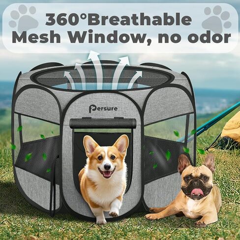 Dog Cat Playpen Indoor Outdoor for Puppy Pet Dogs Cat Recovery After Surgery, Dog Tent Crates Cage Indoor/Outdoor, Portable Pop Up Kennel with Carrying Case for Travel (Grey with Pad, Medium) in Kuwait