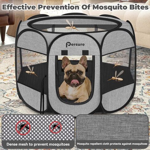 Dog Cat Playpen Indoor Outdoor for Puppy Pet Dogs Cat Recovery After Surgery, Dog Tent Crates Cage Indoor/Outdoor, Portable Pop Up Kennel with Carrying Case for Travel (Grey with Pad, Medium) in Kuwait