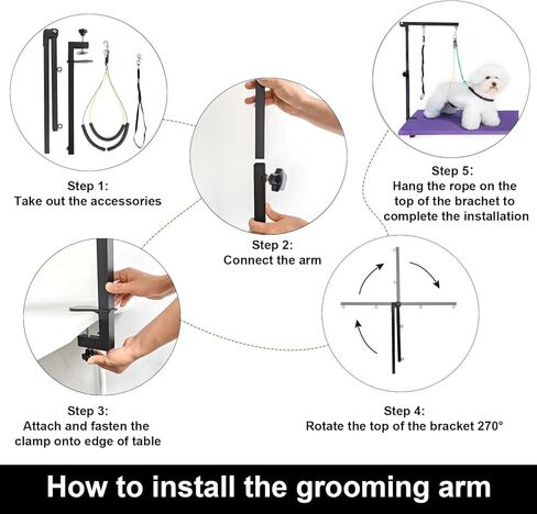 Dog Grooming Arm with Hammock,2 No Sit Haunch Holder&Loop Noose,Adjustable Height,Foldable Dog Grooming Table Arm for Small Dogs&Puppies, Pet Cat Grooming Kit in Kuwait