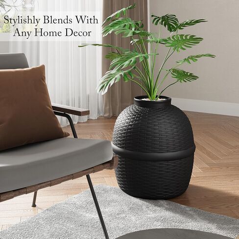 Hidden Litter Box with Faux Plant, Large Cat Litter Box with Rattan Pattern, Heavy Duty PP Material Litter Box Enclosure Furniture for Home Decor, Black in Kuwait