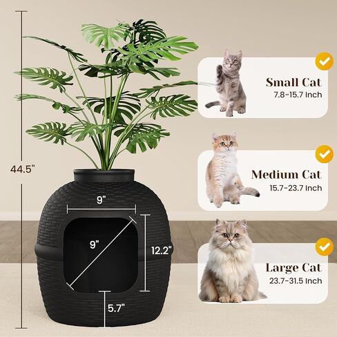 Hidden Litter Box with Faux Plant, Large Cat Litter Box with Rattan Pattern, Heavy Duty PP Material Litter Box Enclosure Furniture for Home Decor, Black in Kuwait