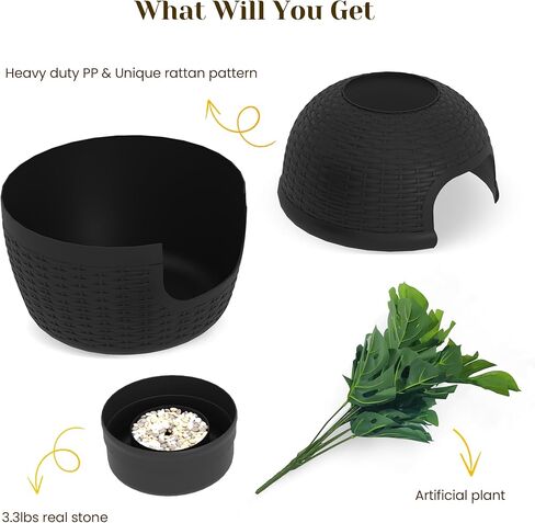 Hidden Litter Box with Faux Plant, Large Cat Litter Box with Rattan Pattern, Heavy Duty PP Material Litter Box Enclosure Furniture for Home Decor, Black in Kuwait