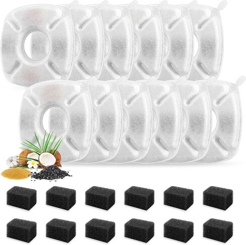 24 Pcs Cat Fountain Replacement Filters 12 Pack Cat Water Fountain Replacement Filters with 12 Pack Pre-Filter Sponges, Pet Fountain Filter Fit for 95oz/2.8L Automatic Pet Fountain Cat Water Fountain in Saudi Arabia