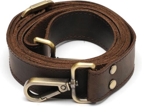 Leather Purse Strap, Handbags, MacBook and Laptop Cases, Genuine Crazy Leather Shoulder Strap, Handmade Adjustable 100% Leather Strap with Swivel Clasps, X-Large, Solid Brown in Kuwait