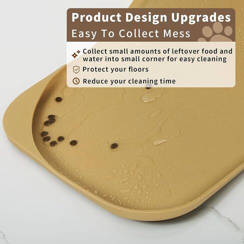 Silicone Pet Feeding Mat with Raised Edge & Residue Collection Pocket for Food and Water, Dog Bowl Mats, Cat Bowls Placemat with High Lip for Floor Waterproof, 19 x 12 x 0.7 Black in Kuwait