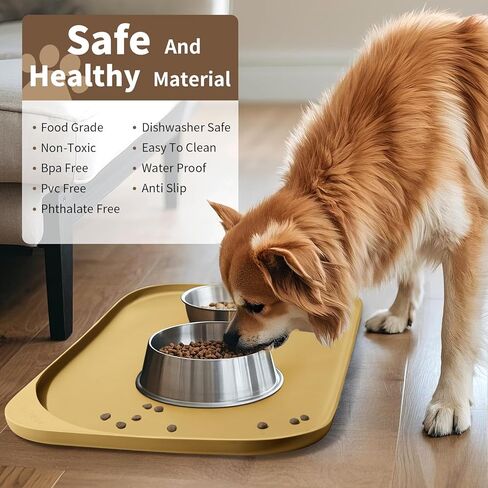 Silicone Pet Feeding Mat with Raised Edge & Residue Collection Pocket for Food and Water, Dog Bowl Mats, Cat Bowls Placemat with High Lip for Floor Waterproof, 19 x 12 x 0.7 Black in Kuwait