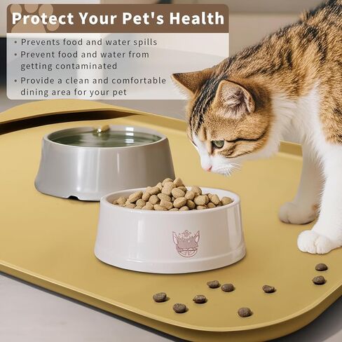 Silicone Pet Feeding Mat with Raised Edge & Residue Collection Pocket for Food and Water, Dog Bowl Mats, Cat Bowls Placemat with High Lip for Floor Waterproof, 19 x 12 x 0.7 Black in Kuwait