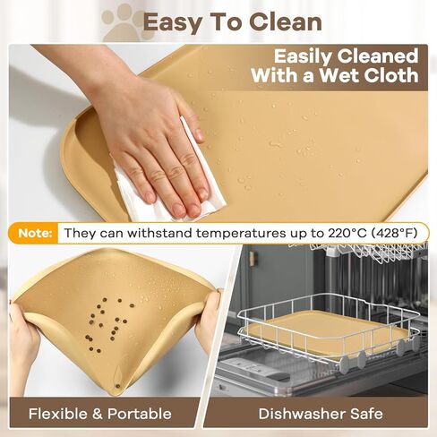 Silicone Pet Feeding Mat with Raised Edge & Residue Collection Pocket for Food and Water, Dog Bowl Mats, Cat Bowls Placemat with High Lip for Floor Waterproof, 19 x 12 x 0.7 Black in Kuwait