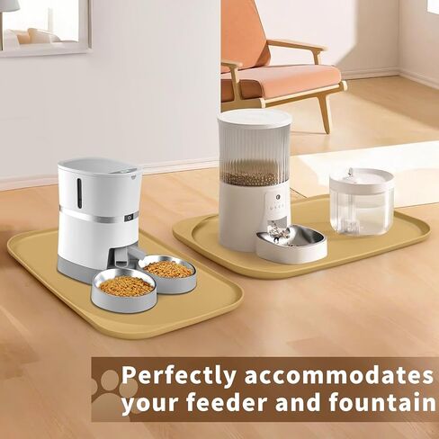 Silicone Pet Feeding Mat with Raised Edge & Residue Collection Pocket for Food and Water, Dog Bowl Mats, Cat Bowls Placemat with High Lip for Floor Waterproof, 19 x 12 x 0.7 Black in Kuwait