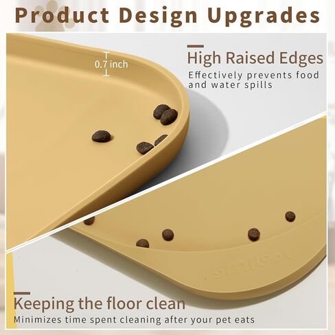 Silicone Pet Feeding Mat with Raised Edge & Residue Collection Pocket for Food and Water, Dog Bowl Mats, Cat Bowls Placemat with High Lip for Floor Waterproof, 19 x 12 x 0.7 Black in Kuwait