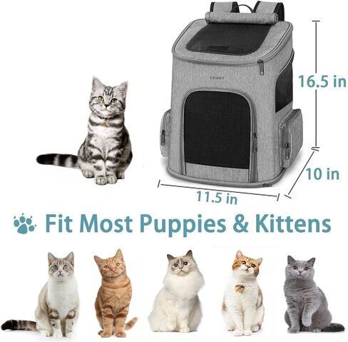 Ytonet Dog Backpack Carrier, Pet Carrier Bag with Mesh for Small Dogs Cats Puppies, Comfort Cat Backpack Bag for Hiking Travel Camping Outdoor Hold Pets Up to 18 Lbs, Grey in Saudi Arabia