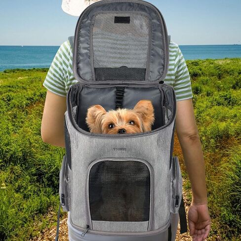 Ytonet Dog Backpack Carrier, Pet Carrier Bag with Mesh for Small Dogs Cats Puppies, Comfort Cat Backpack Bag for Hiking Travel Camping Outdoor Hold Pets Up to 18 Lbs, Grey in Saudi Arabia