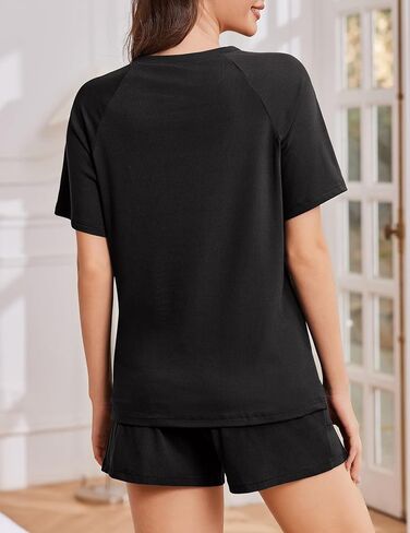Ekouaer Women Pajama مجموعات متماسكة مضلعة 2 قطعة صالة مجموعة قصيرة الأكمام PJS صيف الملابس ملابس الملابس مع جيوب in Saudi Arabia