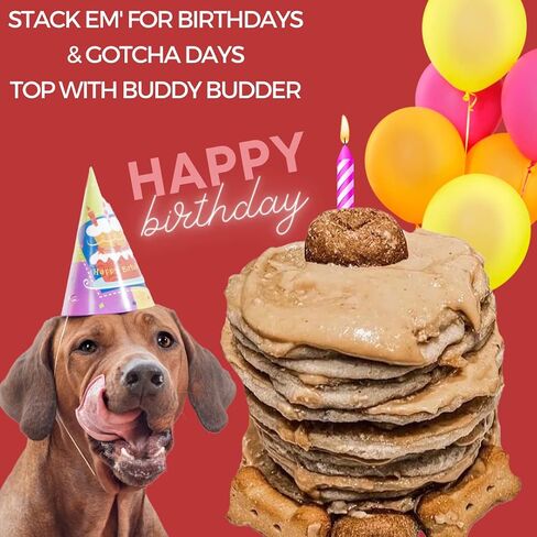 BUDDY BUDDER Birthday Bash Pooch Pancakes top w, Stack em' for Dog Birthdays w/Candle, 100% all natural, Healthy dog treats, No sugar or preservatives - Made in USA (14oz) in Kuwait