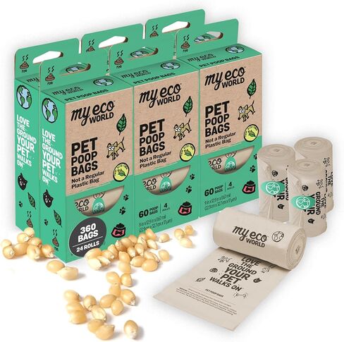 MyEcoWorld® Pet Poop Bags - Made with Corn and Other Certified Compostable Materials - Dog Poop Bag Rolls - 120 Bags - 8 Roll - Extra Strong - Leak Proof - Unscented - Easy to Open - Pet Waste in Saudi Arabia
