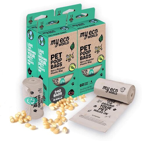 MyEcoWorld® Pet Poop Bags - Made with Corn and Other Certified Compostable Materials - Dog Poop Bag Rolls - 120 Bags - 8 Roll - Extra Strong - Leak Proof - Unscented - Easy to Open - Pet Waste in Saudi Arabia