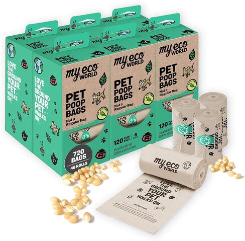 MyEcoWorld® Pet Poop Bags - Made with Corn and Other Certified Compostable Materials - Dog Poop Bag Rolls - 120 Bags - 8 Roll - Extra Strong - Leak Proof - Unscented - Easy to Open - Pet Waste in Saudi Arabia