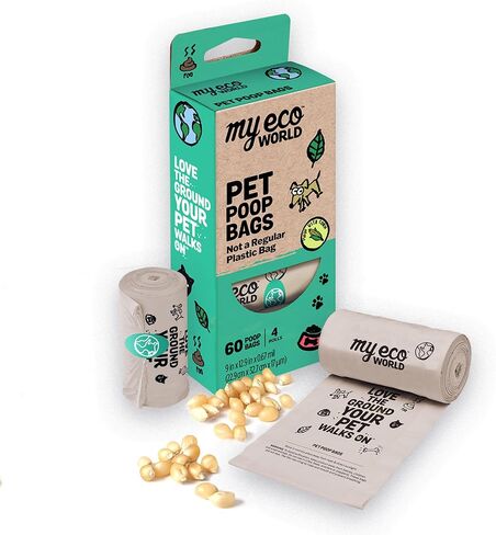 MyEcoWorld® Pet Poop Bags - Made with Corn and Other Certified Compostable Materials - Dog Poop Bag Rolls - 120 Bags - 8 Roll - Extra Strong - Leak Proof - Unscented - Easy to Open - Pet Waste in Saudi Arabia