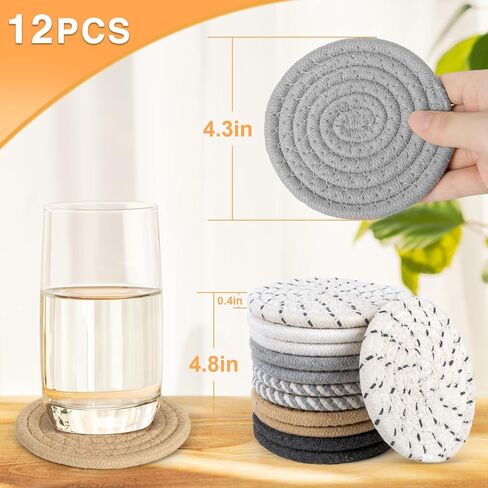 12 PCS Boho Drink Coasters ، Minimalist Cotton Handmonged Movel Extorbent Fisters ، Steal Cotton Coasters for Coffee Table ، Kitchen ، Home Decoration in Kuwait