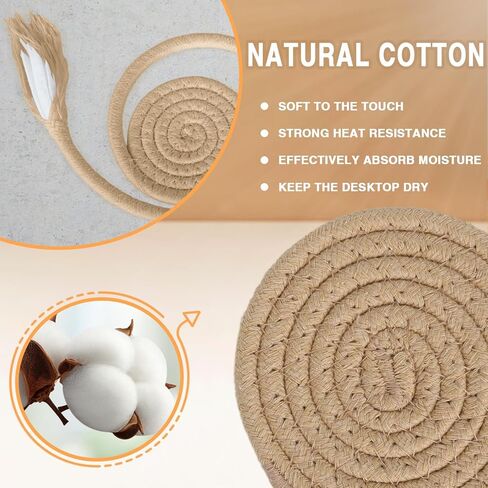 12 PCS Boho Drink Coasters ، Minimalist Cotton Handmonged Movel Extorbent Fisters ، Steal Cotton Coasters for Coffee Table ، Kitchen ، Home Decoration in Kuwait