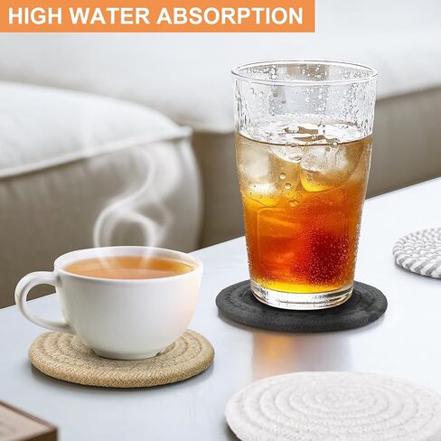 12 PCS Boho Drink Coasters ، Minimalist Cotton Handmonged Movel Extorbent Fisters ، Steal Cotton Coasters for Coffee Table ، Kitchen ، Home Decoration in Kuwait
