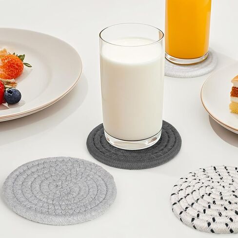 12 PCS Boho Drink Coasters ، Minimalist Cotton Handmonged Movel Extorbent Fisters ، Steal Cotton Coasters for Coffee Table ، Kitchen ، Home Decoration in Kuwait