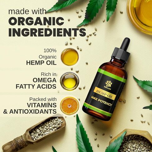 Hemp Oil for Dogs and Cats - Helps with Anxiety, Pain, Stress, Sleep, Arthritis, Seizures Relief - Hip and Joint Support - Calming Drops in Kuwait