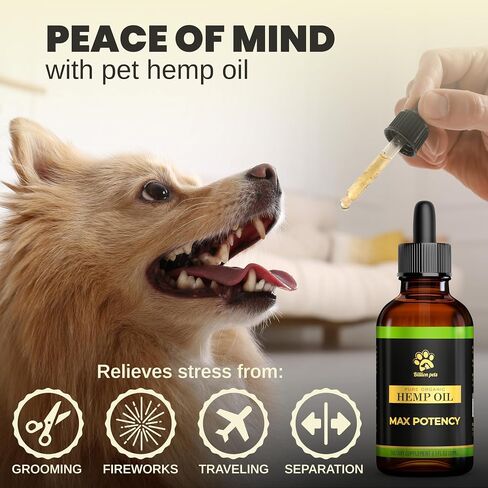 Hemp Oil for Dogs and Cats - Helps with Anxiety, Pain, Stress, Sleep, Arthritis, Seizures Relief - Hip and Joint Support - Calming Drops in Kuwait