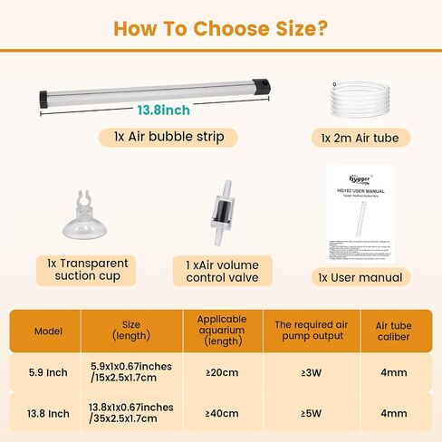 hygger Aquarium Bubble Strip, Nano Air Bubble Curtain Wall Aquarium Air Stone Kit, Quiet High Dissolved Oxygen Diffuser Fish Tank Bubbler Decorations for Freshwater Saltwater (13.8 Inch) in Kuwait
