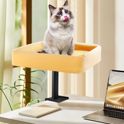 Cat Desk Bed, Sturdy Cats Bed for Desk with Washable Cover, Dual-Sided Breathable Summer & Winter, Comfortable Soft Pet Nest Bed with Reinforced Steel Frame, Easy Assembly for Home Office/Study Room in Saudi Arabia