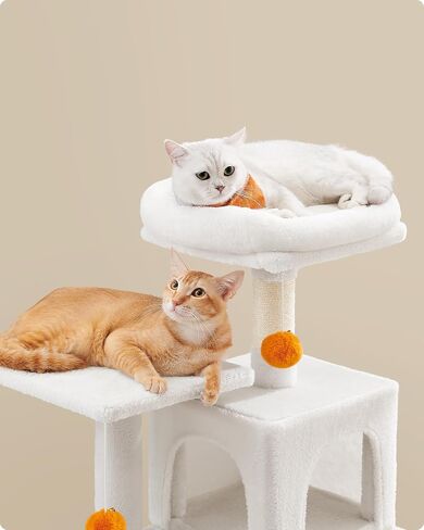Feandrea Cat Tree, 61-Inch Cat Tower for Indoor Cats, Plush Multi-Level Cat Condo with 5 Scratching Posts, 2 Perches, 2 Caves, Hammock, 2 Pompoms, Light Gray UPCT192W01 in Saudi Arabia