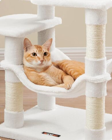 Feandrea Cat Tree, 61-Inch Cat Tower for Indoor Cats, Plush Multi-Level Cat Condo with 5 Scratching Posts, 2 Perches, 2 Caves, Hammock, 2 Pompoms, Light Gray UPCT192W01 in Saudi Arabia