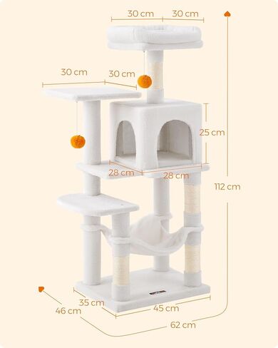 Feandrea Cat Tree, 61-Inch Cat Tower for Indoor Cats, Plush Multi-Level Cat Condo with 5 Scratching Posts, 2 Perches, 2 Caves, Hammock, 2 Pompoms, Light Gray UPCT192W01 in Saudi Arabia