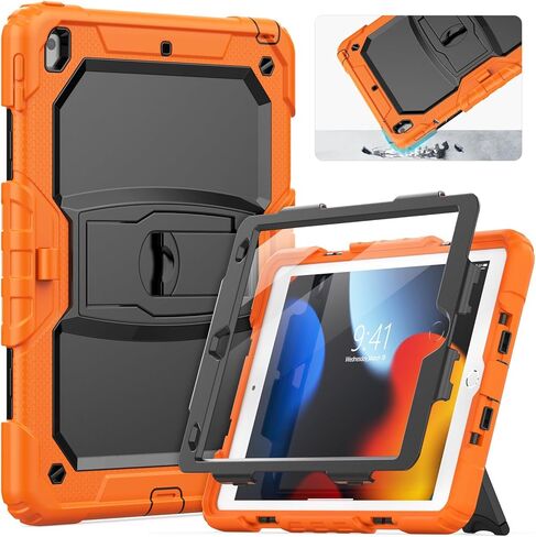 حافظة HXCASEAC مقاومة للصدمات لجهاز iPad الجيل السادس/الخامس، حافظة iPad Air 2 / Pro 9.7 بوصة مع واقي شاشة/حامل مدمج، [3 طبقات] حافظة iPad 9.7 بوصة 2018/2017/2016/2014 غطاء واقٍ، أسود in Kuwait