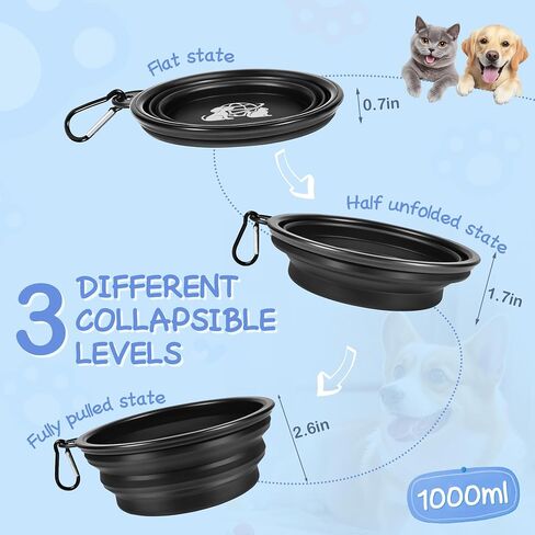 Portable Dog Bowls 2 Pack - Collapsible Silicone Travel Dog Bowls for Small, Medium & Large Dogs, Foldable Outdoor Bowl with Clip, Lightweight for Hiking Camping Backpacking（Small） in Kuwait