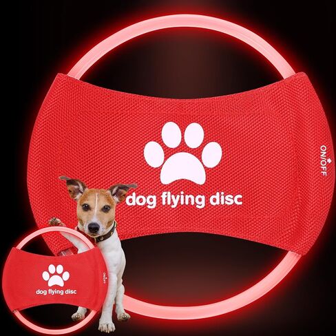 LED Light Flying Disc for Dogs, Waterproof Rechargeable Light up Flying Disc Flyer Toys, Glowing Flying Disc Dog Toy with 3 Light Modes, Training Throwing Playing for Physical(Red) in Saudi Arabia